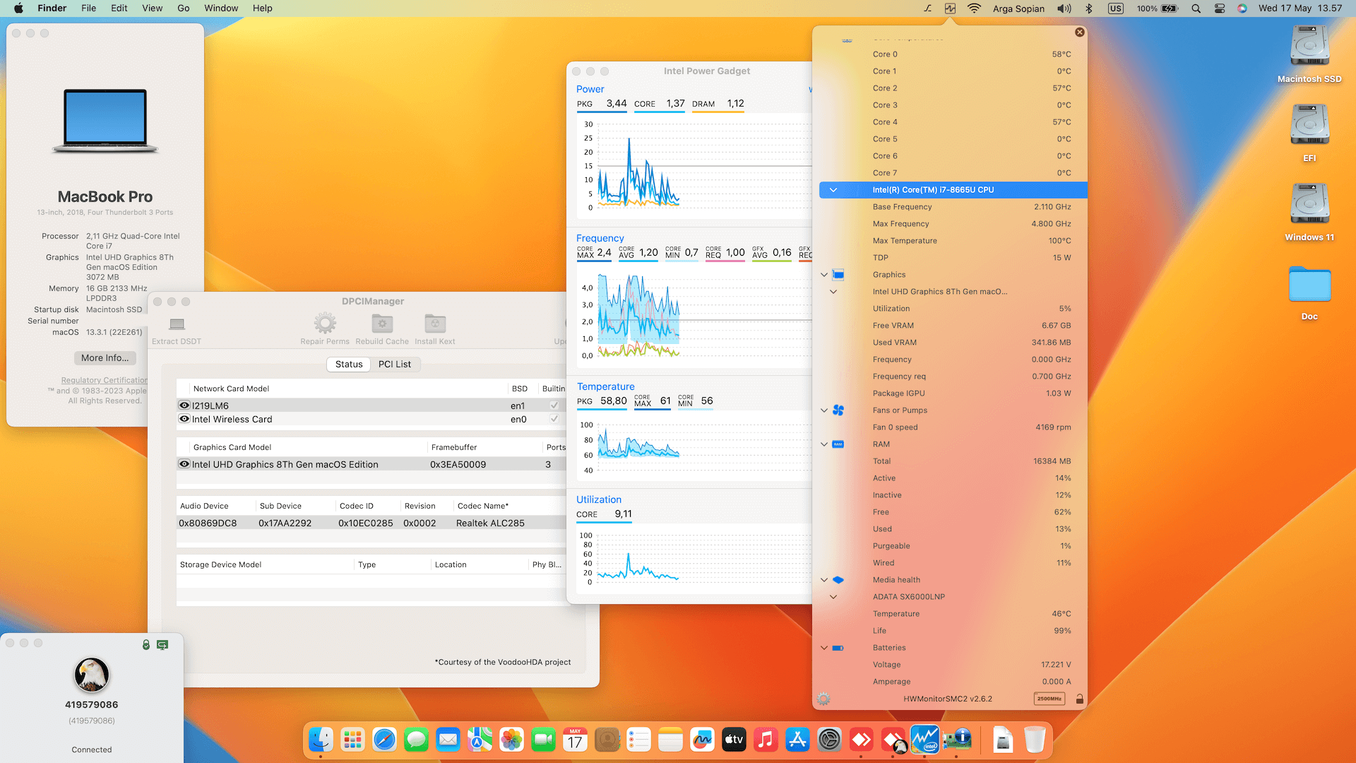 Success Hackintosh macOS Ventura 13.3.1 Build 22E261 in Lenovo Thinkpad X1 Yoga Gen 4